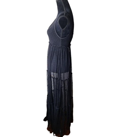 NEW Show Me Your Mumu Black XS Sheer Sleeveless Swiss Dot Maxi Dress Ruffles - Picture 3 of 15